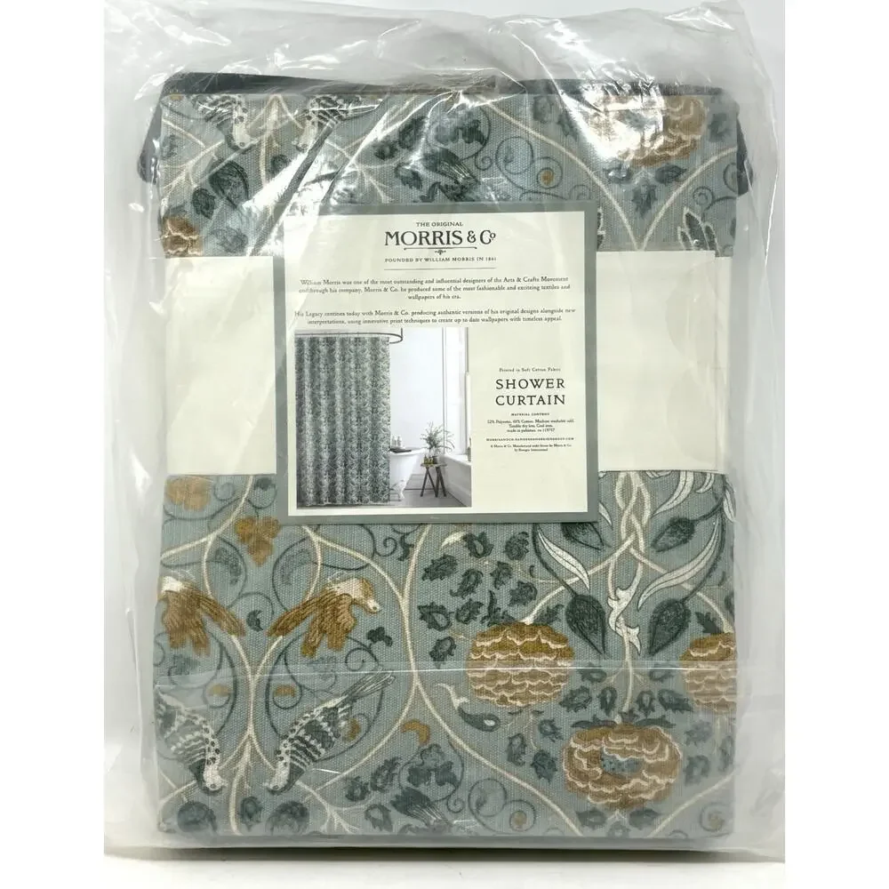 William Morris & Co Shower Curtain 72x72” Green Seasons By May Botanical Birds